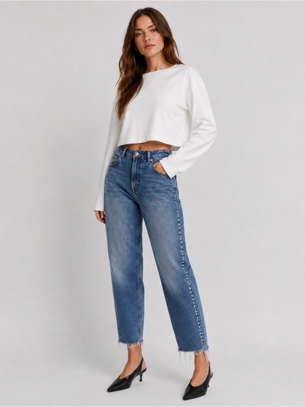 Zara Blue Straight Leg Jeans with Side Stud Detail